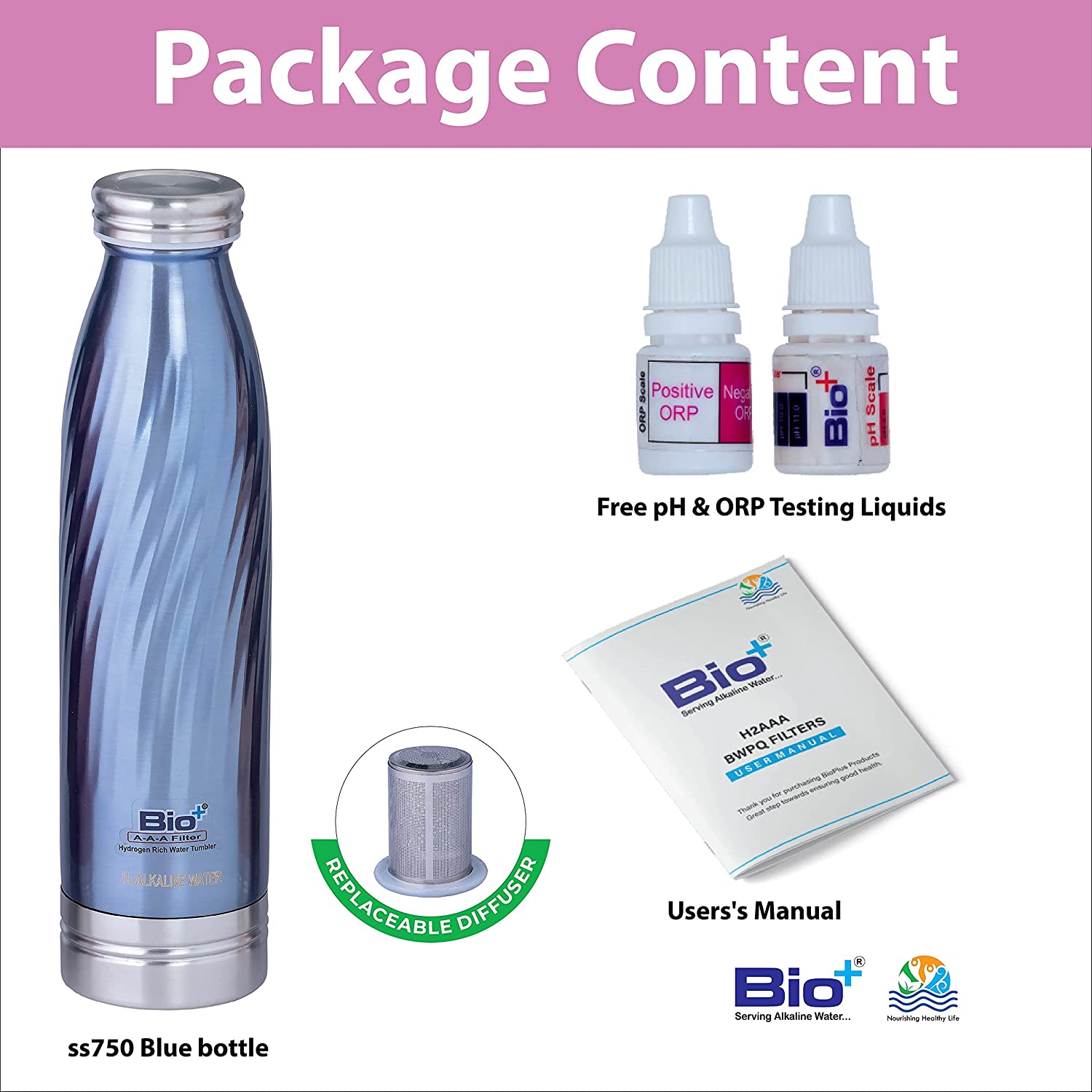 Bio+ Antioxidant, Alkaline, Mineralising AAA + Mineralising Water Bottle - SS 750ml - Life 2000 L Visit the BIO + WITH WORD A-A-A FILTER Store